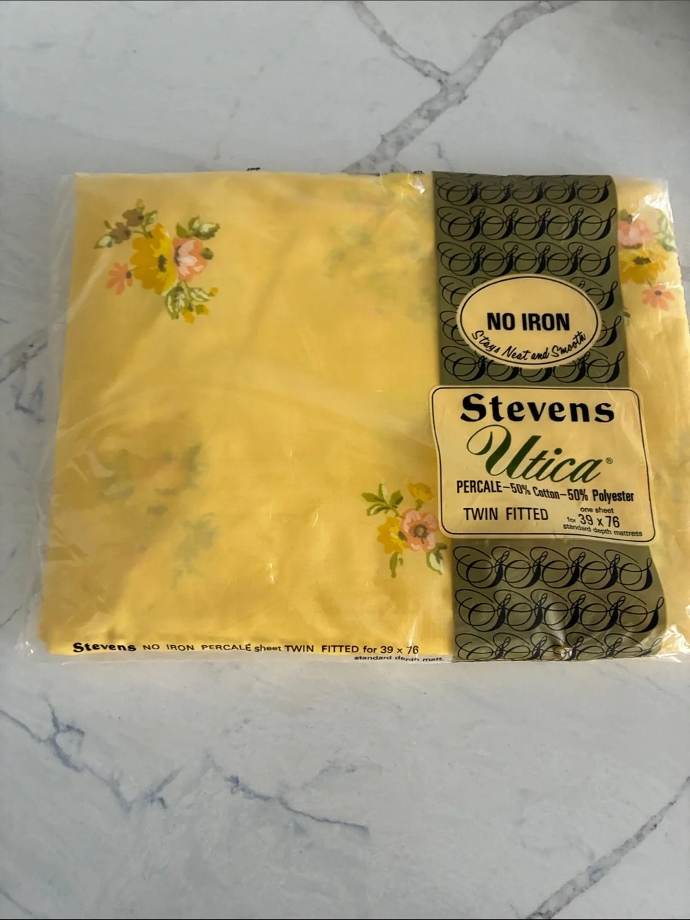 Vintage Stevens Utica - Percale   Yellow Floral Twin Sheet Set